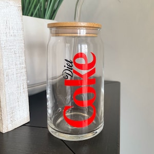 Diet Coke Beer Glass Can | Diet Coke Tumbler | Glass Coffee Cup | Soda Glass Can | Coca Cola Cup | Custom Cup with Bamboo Lid |