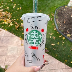 Lehrer Benutzerdefinierte Starbucks Venti Kalttasse | Personalisierte Starbucks Kalte Tasse | Individuelles Geschenk für Geburtstag, Weihnachten | Lehrer Weihnachtsgeschenk