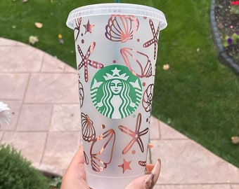 Beach Starbucks Cup | Decorated Cup | Personalized Starbucks Cold Cup | Custom Travel Cup | Ocean Beach Mermaid Cup | Reusable Coffee Cup