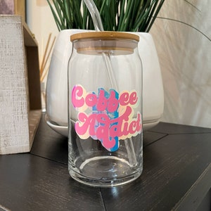 Eiskaffee Bierglas Dose | Eiskaffee | Bierglasdose | Glaskaffeetasse | Sodaglas Dose | Kaffeesüchtig | Individuelle Tasse mit Bambusdeckel |