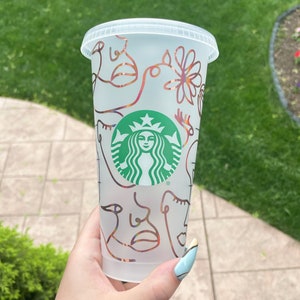 Abstract Faces Starbucks Cup | Starbucks Decorated Cup | Personalized Starbucks Cold Cup | Custom Starbucks Venti Cold Cup | Abstract Lines