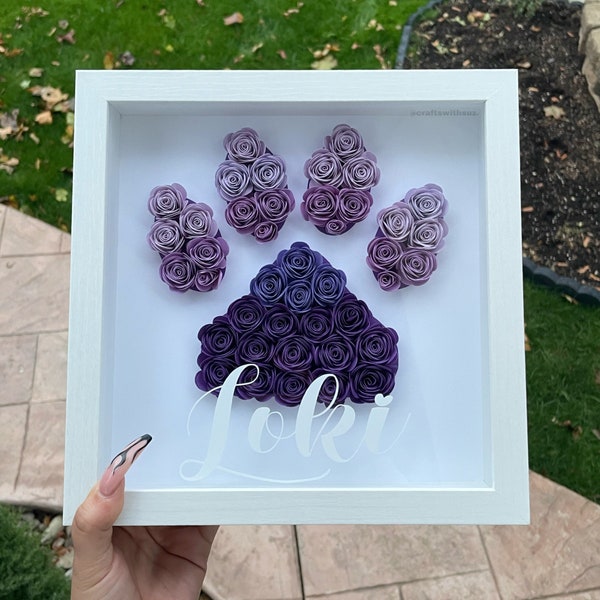 Dog Paw Flower Shadow Box | Dog Paper Flower Box | Customized Gift for Dog Lovers, Christmas | Dog Mom Gift | Pet Memorial Gift Frame |