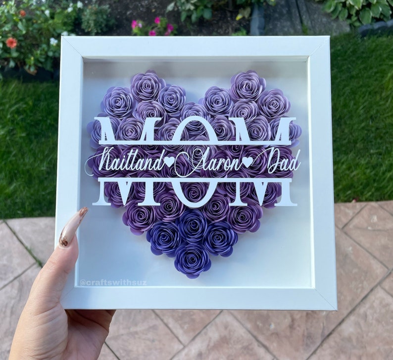 Mom Heart Shaped Monogram Flower Shadow Box Mom Mothers Day Gift Daughter and Kids Customized Gift for Mothers Day, Birthday, Christmas image 7