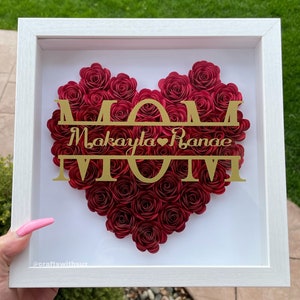 Mom Heart Shaped Monogram Flower Shadow Box Mom Mothers Day Gift Daughter and Kids Customized Gift for Mothers Day, Birthday, Christmas image 2