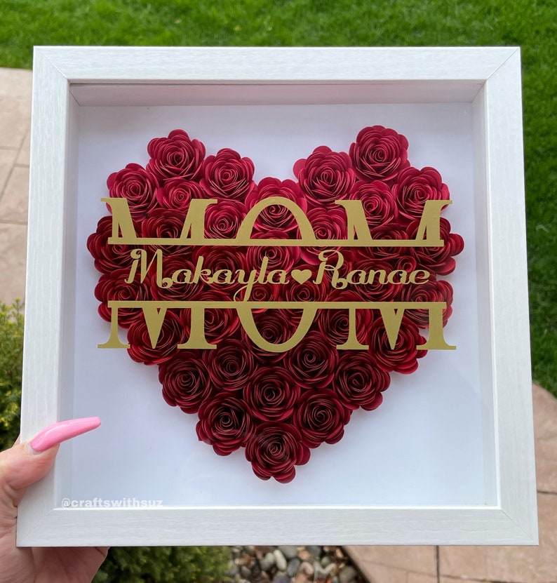 Mom Heart Shaped Monogram Flower Shadow Box Mom Mothers Day Gift Daughter and Kids Customized Gift for Mothers Day, Birthday, Christmas image 2