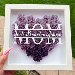 Mom Heart Shaped Monogram Flower Shadow Box Mom Mothers Day Gift Daughter and Kids Customized Gift for Mothers Day, Birthday, Christmas image 3