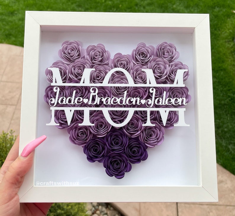 Mom Heart Shaped Monogram Flower Shadow Box Mom Mothers Day Gift Daughter and Kids Customized Gift for Mothers Day, Birthday, Christmas image 3