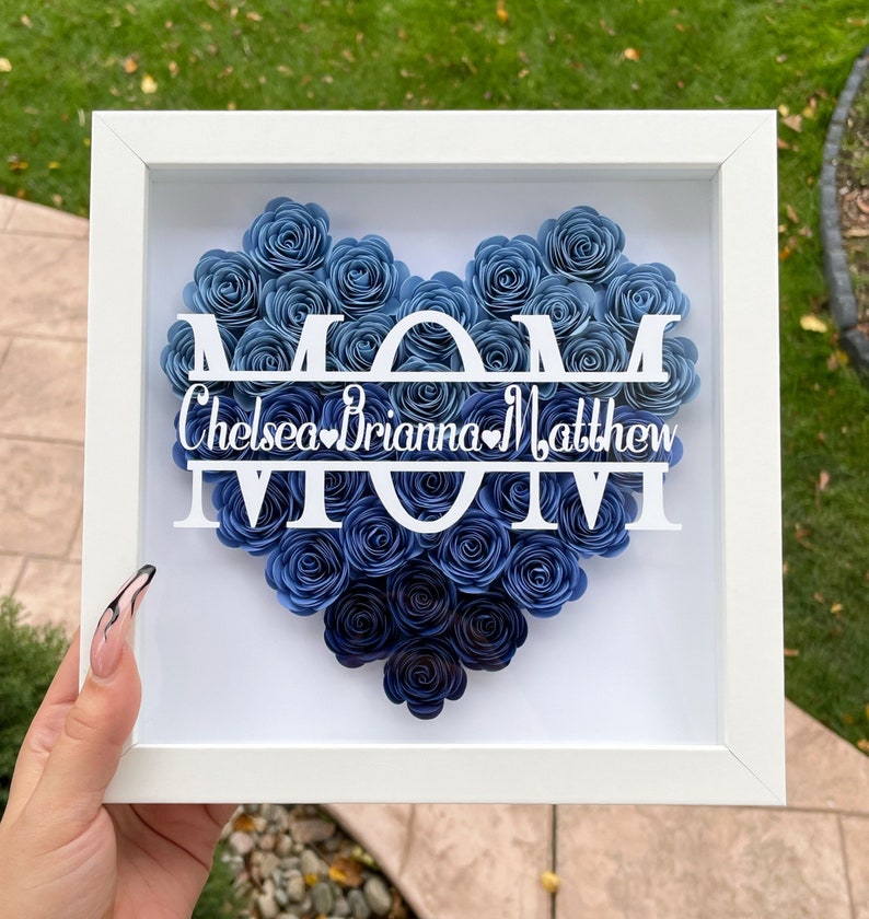 Mom Heart Shaped Monogram Flower Shadow Box Mom Mothers Day Gift Daughter and Kids Customized Gift for Mothers Day, Birthday, Christmas image 4