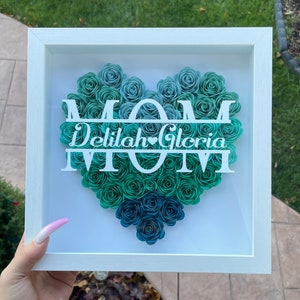 Mom Heart Shaped Monogram Flower Shadow Box Mom Mothers Day Gift Daughter and Kids Customized Gift for Mothers Day, Birthday, Christmas image 6