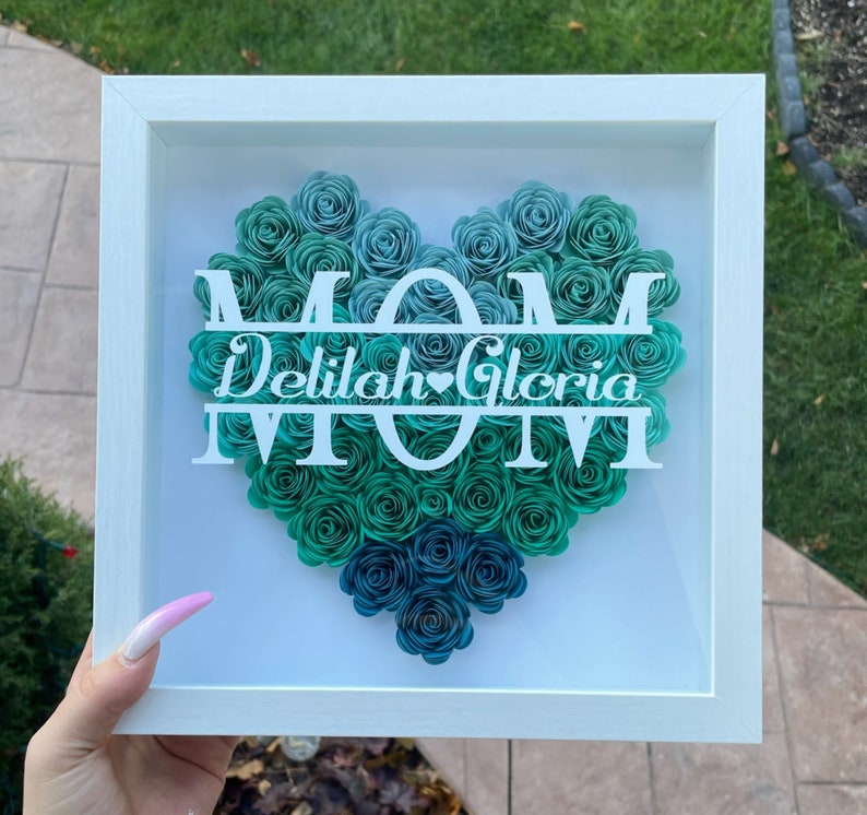 Mom Heart Shaped Monogram Flower Shadow Box Mom Mothers Day Gift Daughter and Kids Customized Gift for Mothers Day, Birthday, Christmas image 6