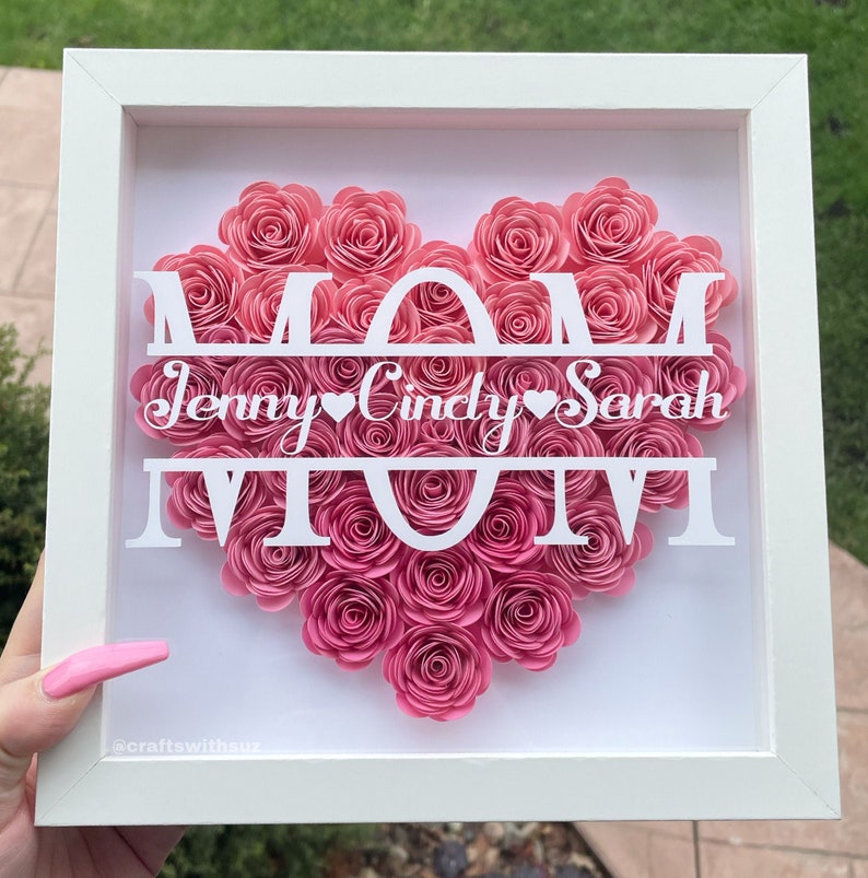Mom Heart Shaped Monogram Flower Shadow Box Mom Mothers Day Gift Daughter and Kids Customized Gift for Mothers Day, Birthday, Christmas image 1