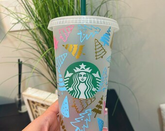 Copa Starbucks del árbol de Navidad / Navidad 2023 Copa Fría Media Copa Reutilizable Ideas de regalos navideños / Copa Fría Venti personalizada