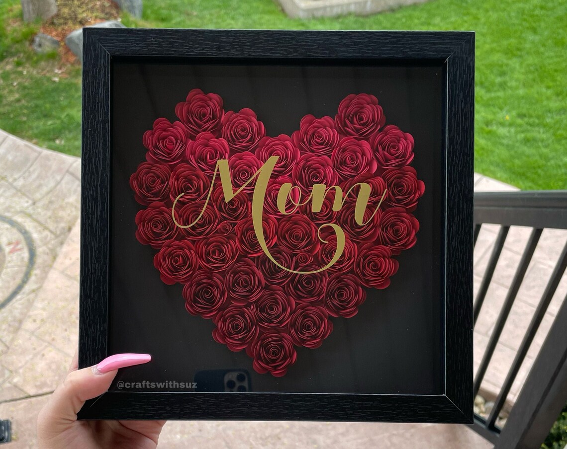 Mom Heart Shaped Flower Box Paper Rose Shadow Box - Etsy