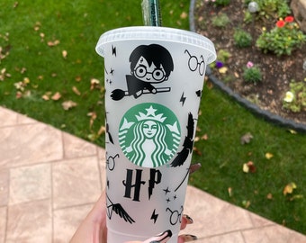 Vaso frío HP Starbucks / Vaso frío Venti personalizado / Regalo personalizado para cumpleaños, Navidad / Vaso de mago / Vaso mágico reutilizable