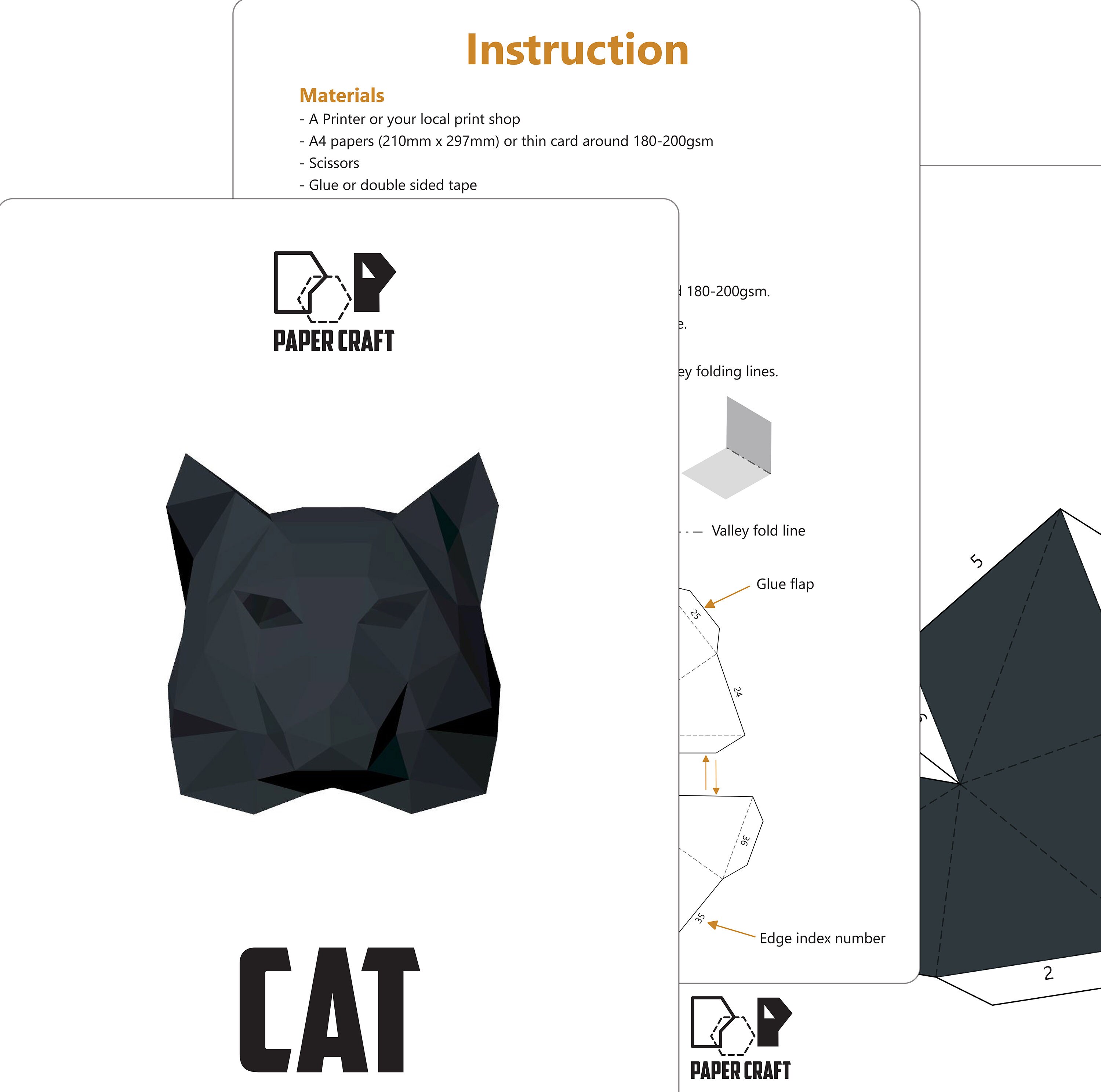 Black Cat Mask DIY 3D mask Printable Pdf download Low | Etsy