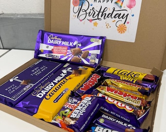 Cadbury Chocolate Hamper Personalised Sweet Box, Dairy Milk, Twirl, Wispa & More, Letterbox Gift for Birthday Christmas Valentines Xmas
