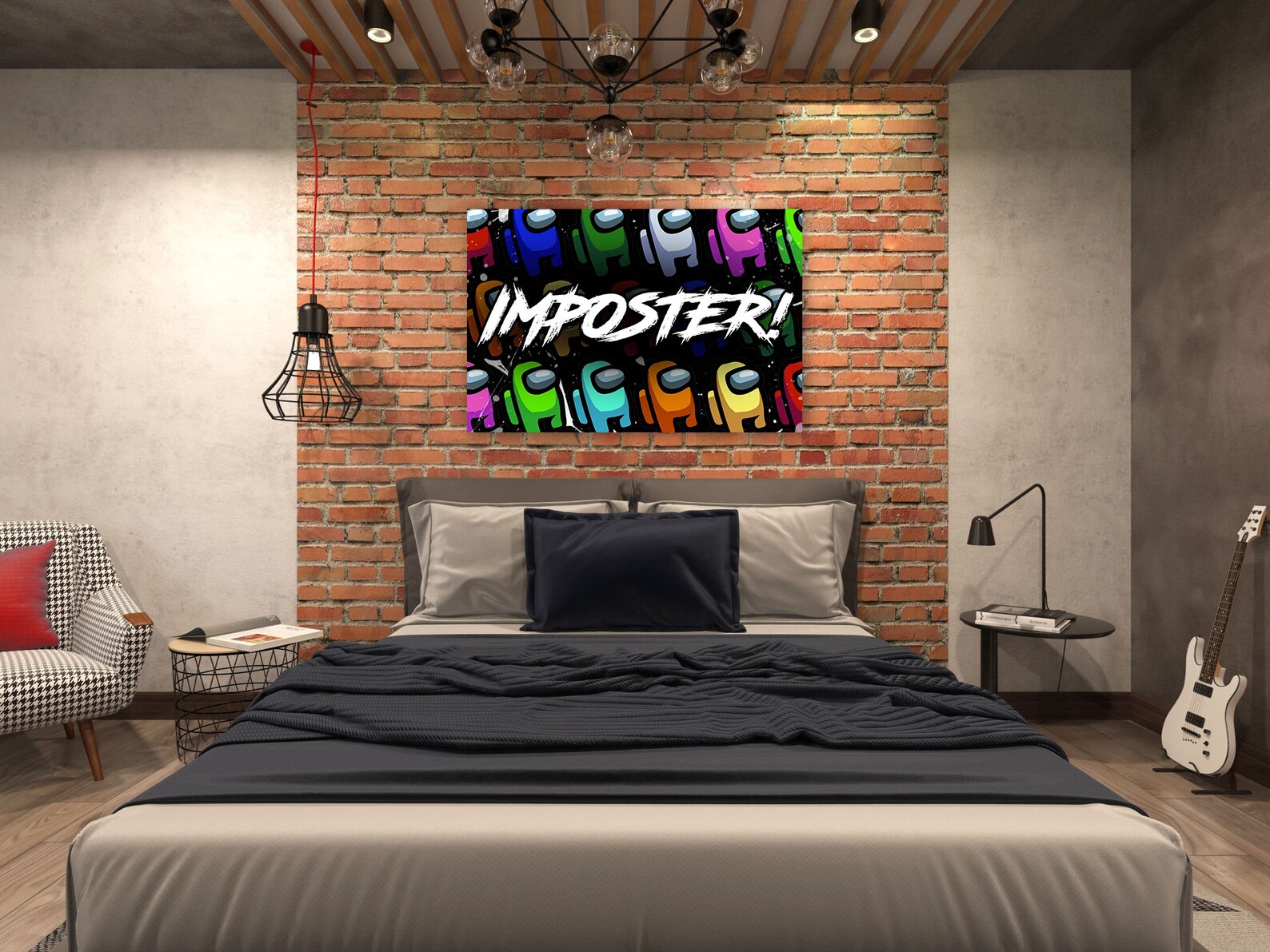 Among Us Imposter Game Graffiti Kids Room Modern Canvas Wall Etsy