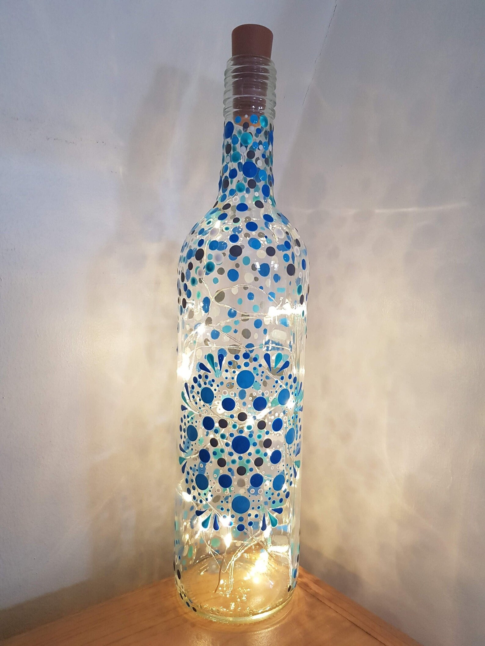 Hand Painted Wine Bottle Light // Wine Bottle With Fairy Lights