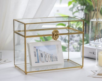 NCYP Handmade Vintage Geometric Glass Card Box Organizer Terrarium with Latch for Wedding Reception