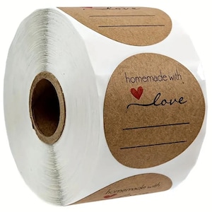 50 autocollants, faits maison avec amour, étiquettes kraft marron 1" pour bouteilles, aliments, pots, cadeaux, Noël