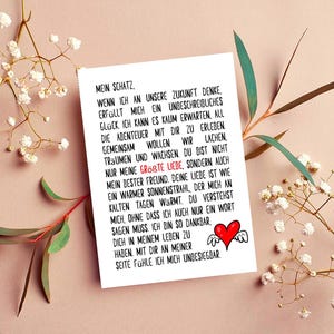 Tarjeta Love Letter No.2, amistad, amor, lealtad, tarjeta de felicitación A6, cartulina de diseño 300g, mensaje romántico, postal te amo