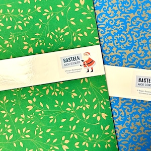 Carta artigianale per scrapbooking, 30 x 30 cm, verde o blu con stampa dorata, carta colorata con bellissimi motivi, carta creativa per l'artigianato