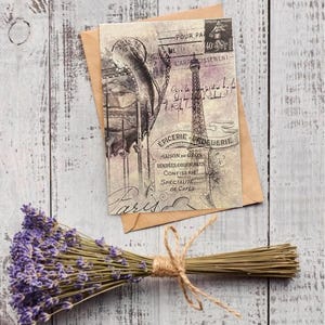 Carte postale vintage plan de Paris Tour Eiffel n°1, carte de voeux A6, carton design 300g, scrapbook