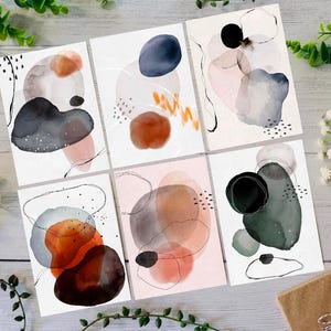 Juego de postales de 6 Orbis 2 acuarela, tarjetas de felicitación A6, cartulina de diseño 300g, postales románticas divertidas, tarjetas motivadoras, paquete de 6