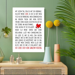 Poster Liebesbrief, Line Art Poster, Deko Wohnzimmer, Wanddeko, Wandbild, Bild Herz und Liebe, ästhetische Wandkunst, ich liebe dich