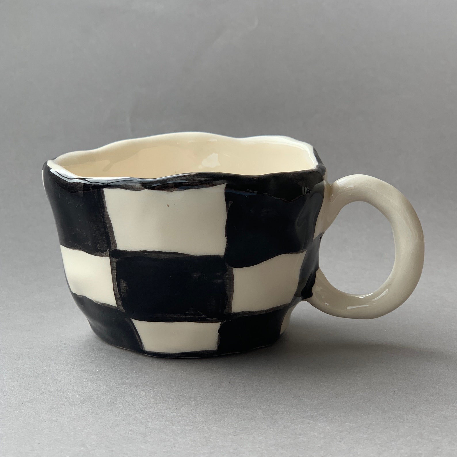 Handpainted Ceramic Checkered Coffee MugCheckered Lovers Etsy