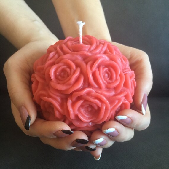 Large Round Rose Ball Shape Candle/Flower Ball Candle/ Handmade Candle/ Scented candle/ Wish candle/ 3D flower ball /