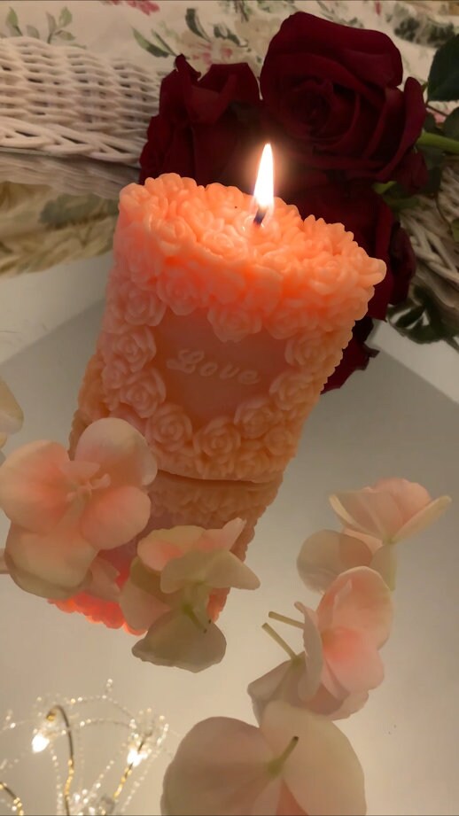 Floral Candle / Love Candle / For her / Rose candle / Etsy