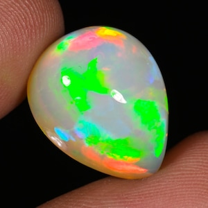 8.20ct Ethiopian Opal Cabochon: Pear-Cut Multi-Fire Gemstone