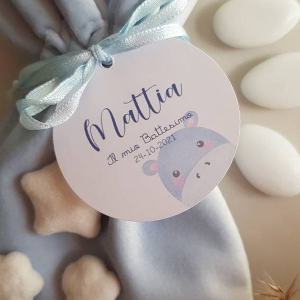 Tag etichette personalizzate bambini per bomboniere battesimo, prima comunione, compleanno, bambino, bambina