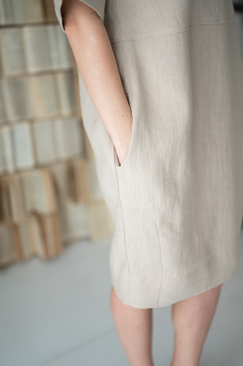 Cocoon shaped style dress ILONA Linen cocoon dress Fashionable dress Blue soft linen dress midi length Natural color