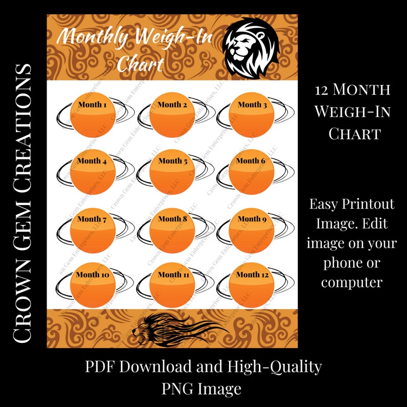 Monthly Weighin Chart Lion Heart Theme Etsy