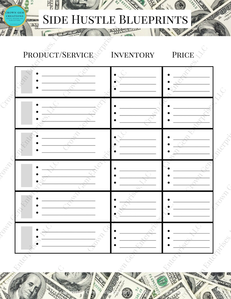 Side Hustle Worksheet | Etsy