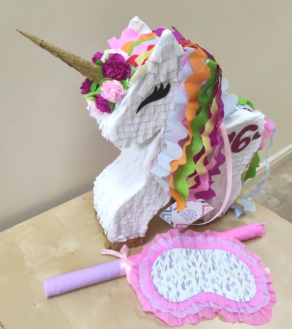  Piñata de unicornio con cuerdas de tirar, divertido juego de  cumpleaños para niños y niñas, hermosa decoración de fiesta de unicornio :  Juguetes y Juegos