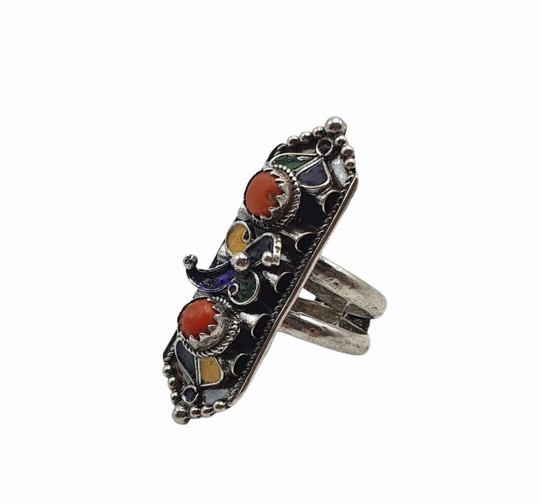 Bague Kabyle Ajustable En Argent 850 ‰ - Corail Naturel - Bijou Algérie - 5g - Occasion