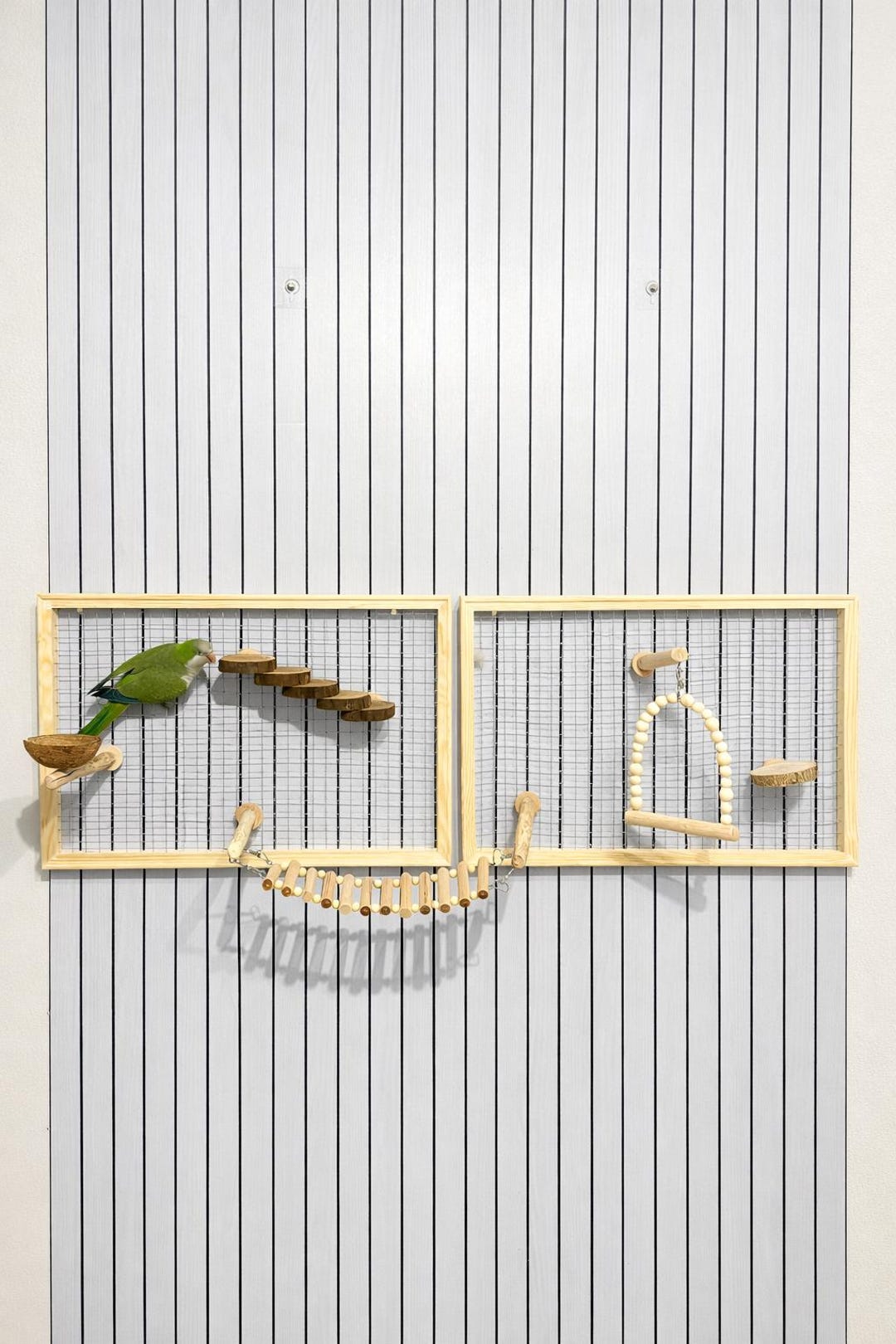 Set of 2 Wooden Wall Bird Playground, Parrot Training Gym - Etsy