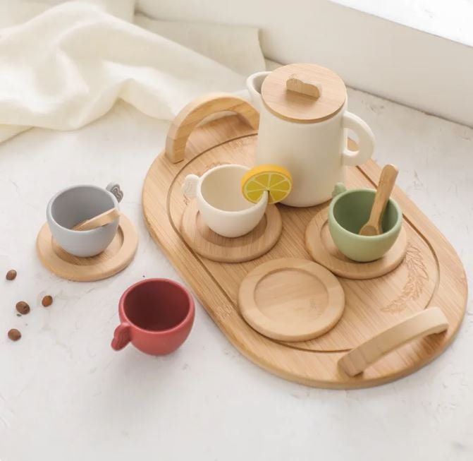 Wooden Tea Party Set With Playdough - Blossom & Bloom Kids