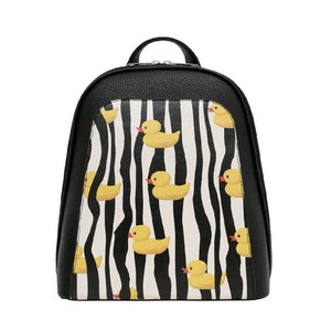 DOGO, sac à dos noir, design canard, sac à dos pour femme, sac à dos en cuir, cartable d'écolier, sac imprimé, sac fait main, sac personnalisé,