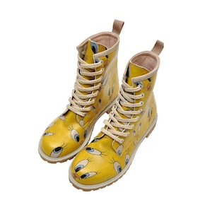 DOGO, Tweety Boots, Women&#39;s Boots, Warner Bros, Women&#39;s Boots, Custom Shoes, Vegan Shoes, Custom Painted Shoes, Licenced Product