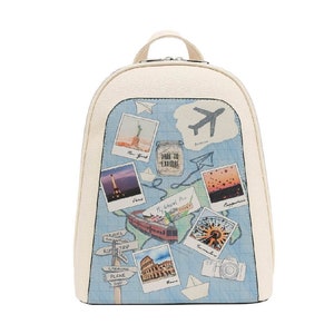 DOGO, sac à dos blanc, osez explorer le design, sac à dos pour femme, sac à dos en cuir, cartable d'écolier, sac imprimé, sac fait main, sac personnalisé,