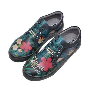 DOGO, Custom Sneakers, Floral Shoes, Flower Sneakers, Custom Shoes, Black Sneakers, Vegan Leather, Womens Sneakers, Cord Good Vibes