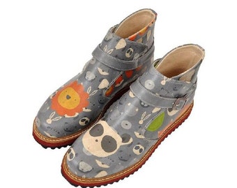 DOGO, Ankle Short Boots, Custom Boots, Buckle Shoes, Printed Shoes, Vegan Leather, Kim, Animals