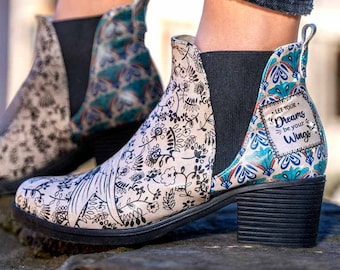 Vegan Leather Ankle Boots, Platform Heeled Boot, Custom Design