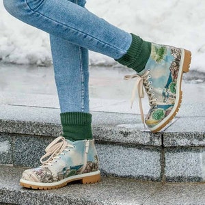 DOGO, Women Zipper Ankle Boot, Travel Fills The Soul Design, Lace Up Boot, Leather Boot, Custom Shoes, Women Zipper Boot, Handmade Shoes
