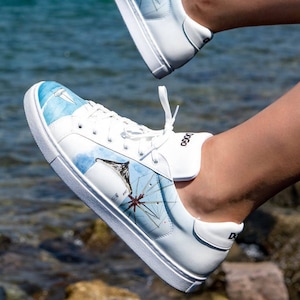 DOGO, Men White Sneakers, Meet me Halfway Design, Vegan Leather Sneakers, Custom Sneakers, Men Shoes, Printed Shoes, Handmade Shoes,