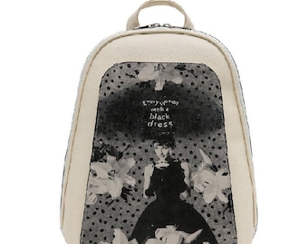 DOGO, White Backpack, Black Dress Design, Women Backpack, Leather Backpack,  School Bag, Printed Bag, Handmade Bag, Custom Bag,